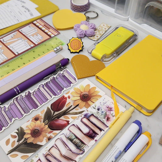 Purple + Yellow Bookish Bundle stationery gift with notebook, pens and stickers