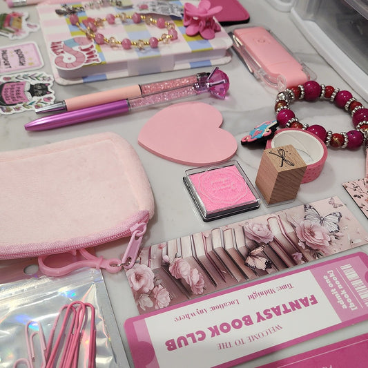 Pink Bookish Bundle stationery gift with notebook, pens and stickers