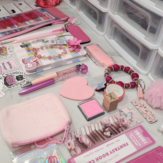 Pink Bookish Bundle stationery gift with notebook, pens and stickers