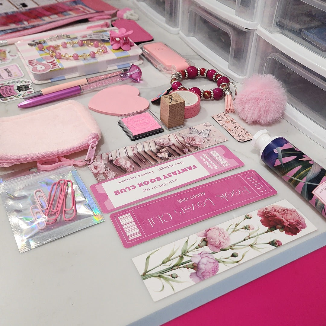 Pink Bookish Bundle stationery gift with notebook, pens and stickers