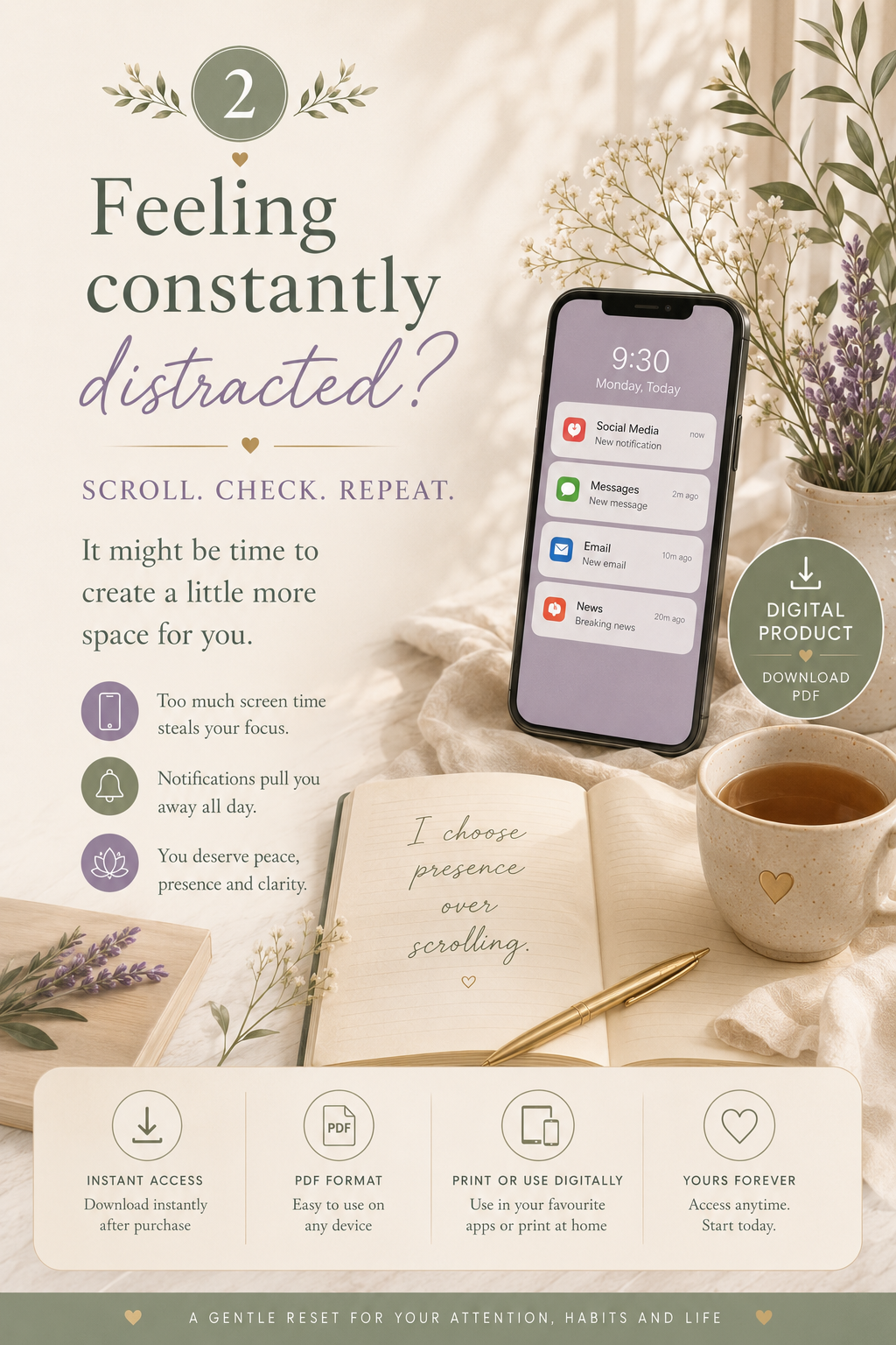 🌿 The Dopamine Reset — Digital Wellness & Mindful Living Planner